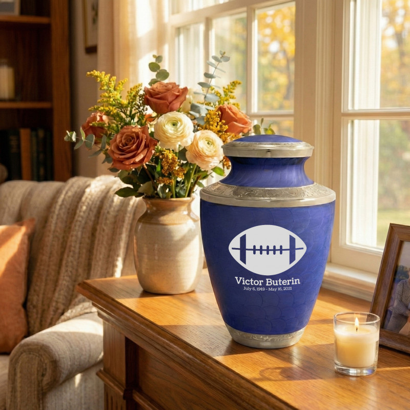 Football Cremation Urn - Royal Blue
