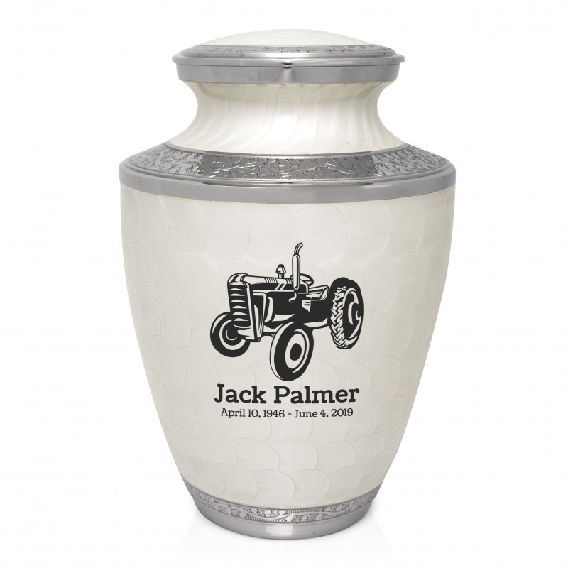 Classic Tractor Cremation Urn - Radiant White