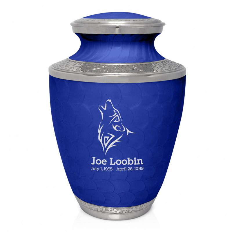 Wolf Cremation Urn - Royal Blue