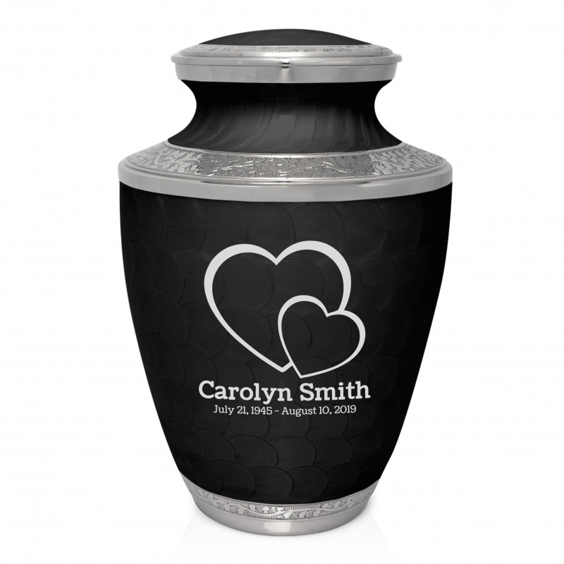 Loving Hearts Cremation Urn - Ebony Black