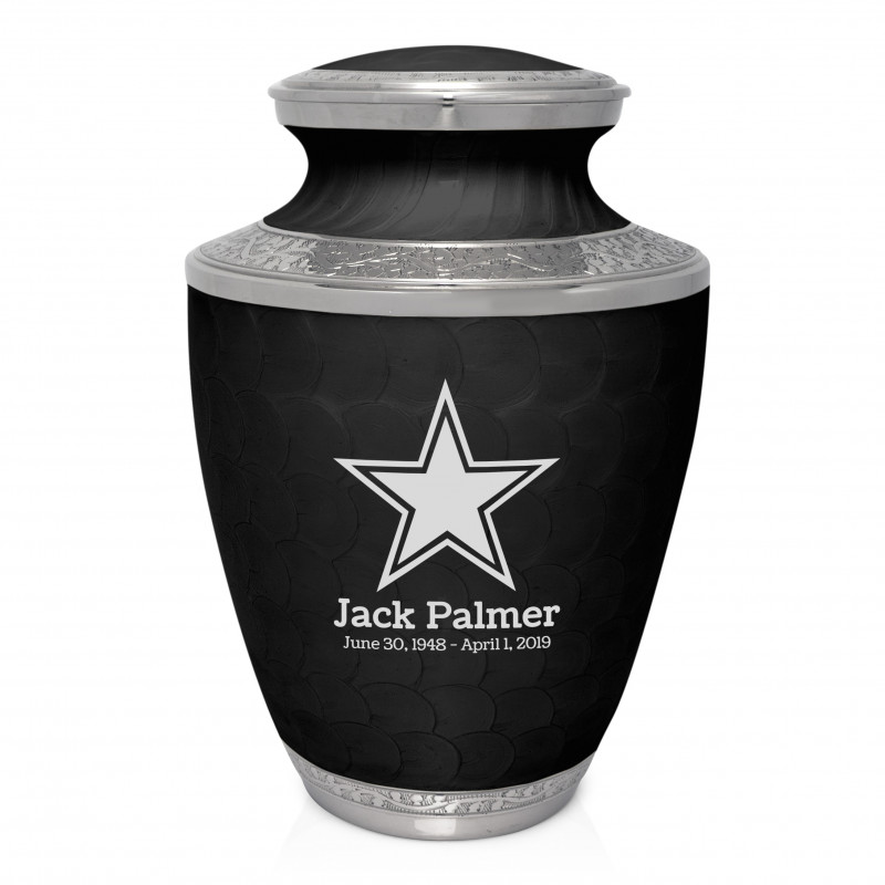 Dallas Star Cremation Urn - Ebony Black