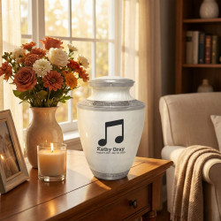 Music Note Cremation Urn - Radiant White