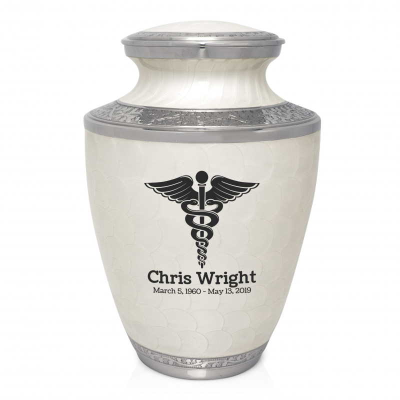 Cadeceus Cremation Urn - Radiant White