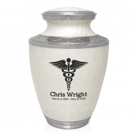 Cadeceus Cremation Urn - Radiant White