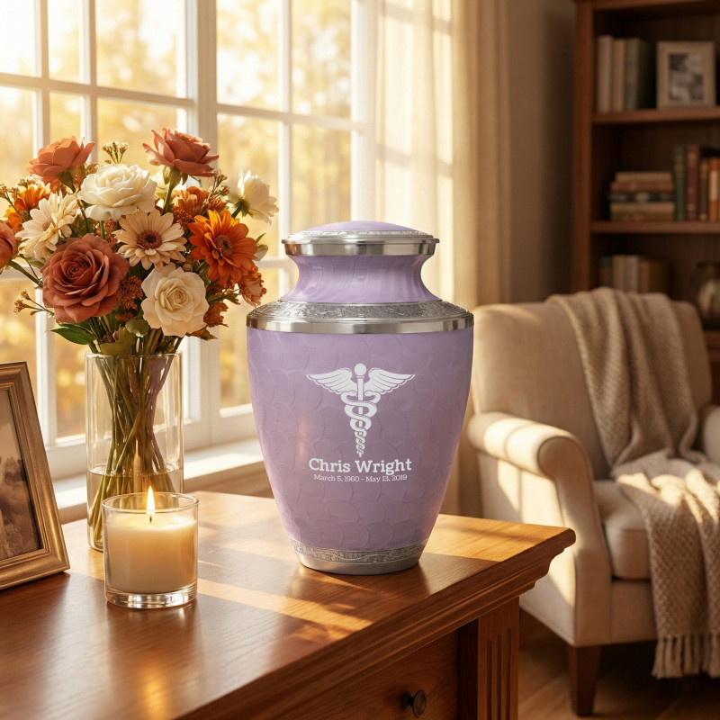 Cadeceus Cremation Urn - Regal Purple