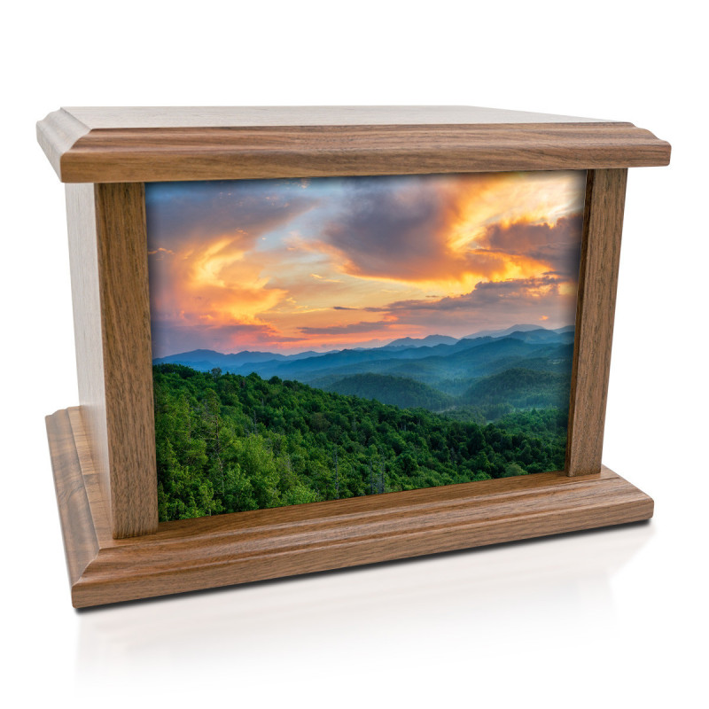 Mountain Sunset Cremation Urn - Prestige Walnut