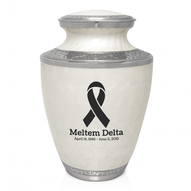 Cancer Ribbon Cremation Urn - Radiant White