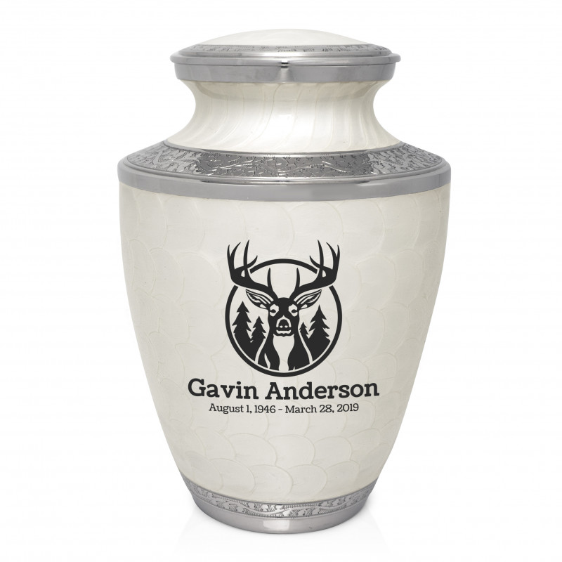 Deer Landscape Cremation Urn - Radiant White