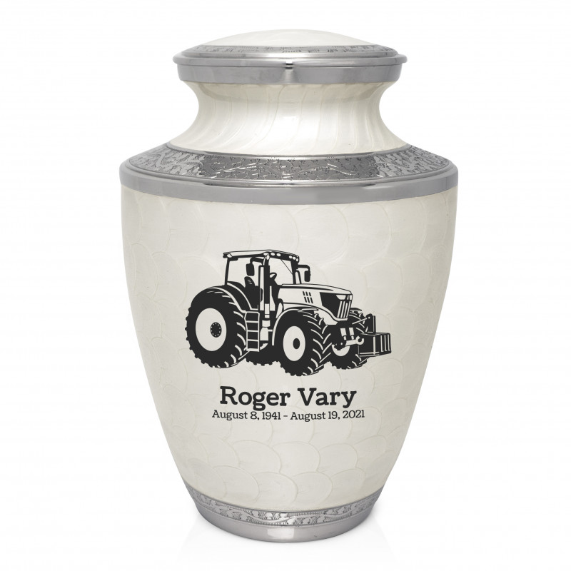Modern Tractor Cremation Urn - Radiant White