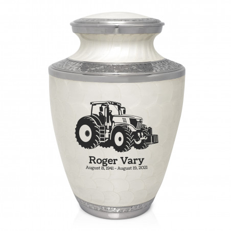 Modern Tractor Cremation Urn - Radiant White