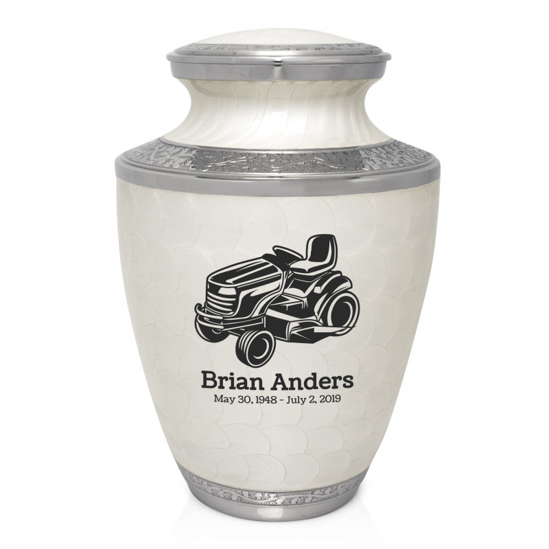 Riding Lawn Mower Cremation Urn - Radiant White