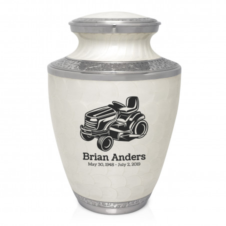 Riding Lawn Mower Cremation Urn - Radiant White