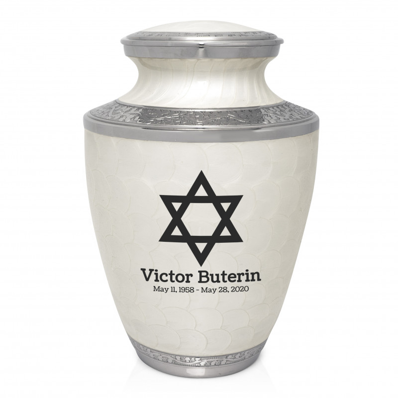 Star of David Cremation Urn - Radiant White