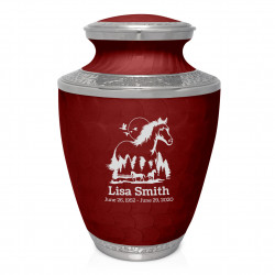 Horse Landscape Cremation Urn - Rose Red
