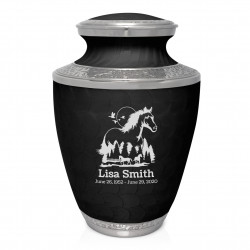 Horse Landscape Cremation Urn - Ebony Black