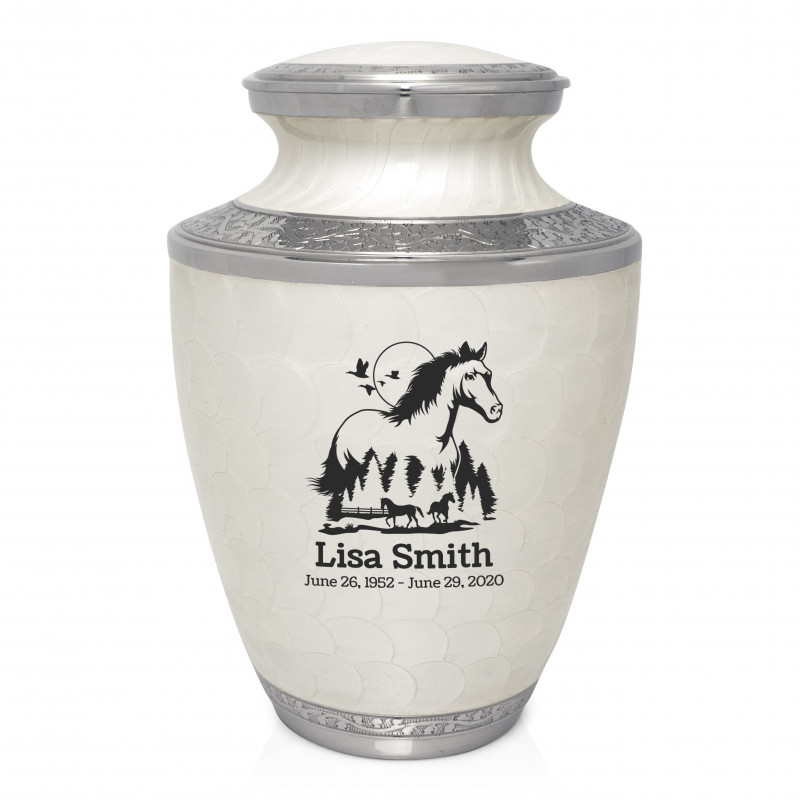 Horse Landscape Cremation Urn - Radiant White
