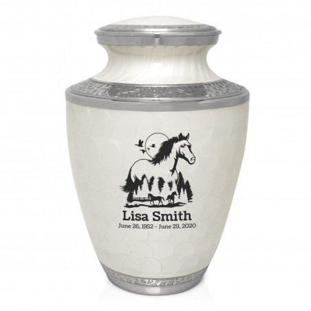 Horse Landscape Cremation Urn - Radiant White