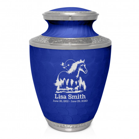 Horse Landscape Cremation Urn - Royal Blue