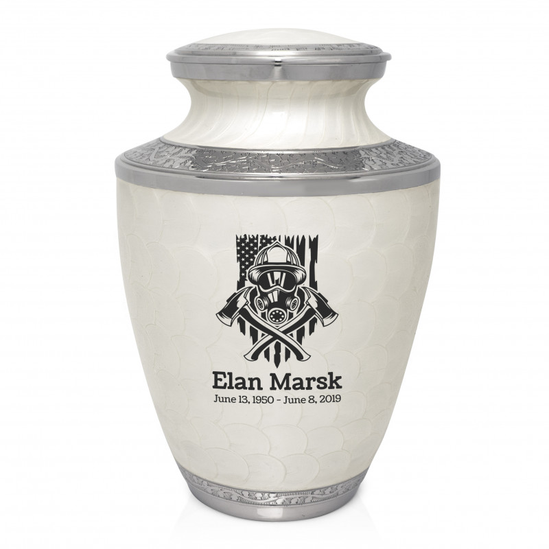 Patriotic Firefighter Cremation Urn - Radiant White