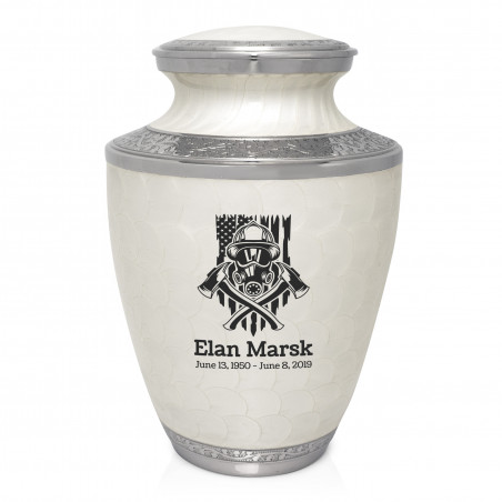 Patriotic Firefighter Cremation Urn - Radiant White