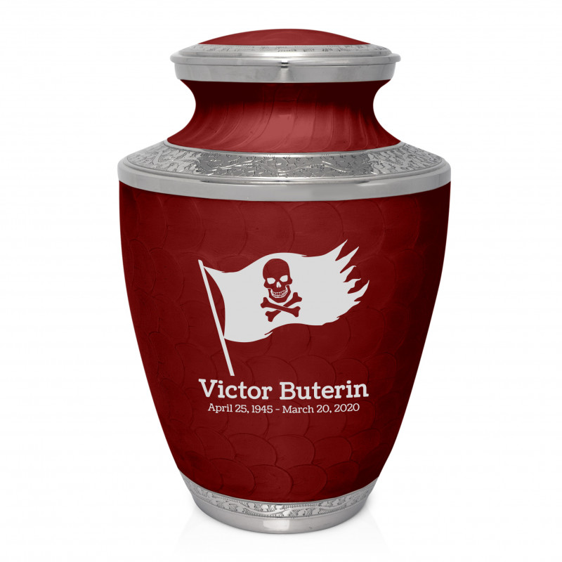 Pirate Flag Cremation Urn - Rose Red