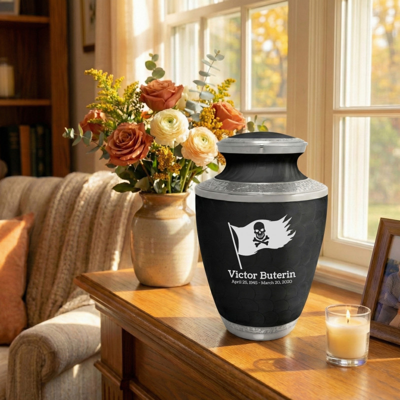 Pirate Flag Cremation Urn - Ebony Black