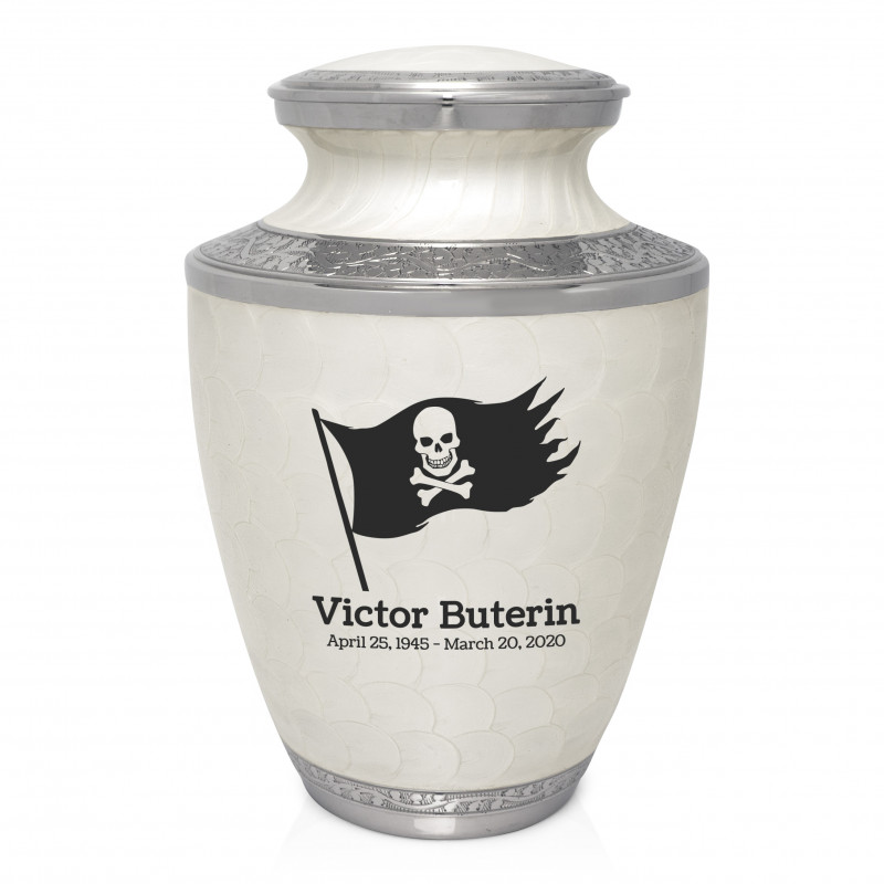 Pirate Flag Cremation Urn - Radiant White