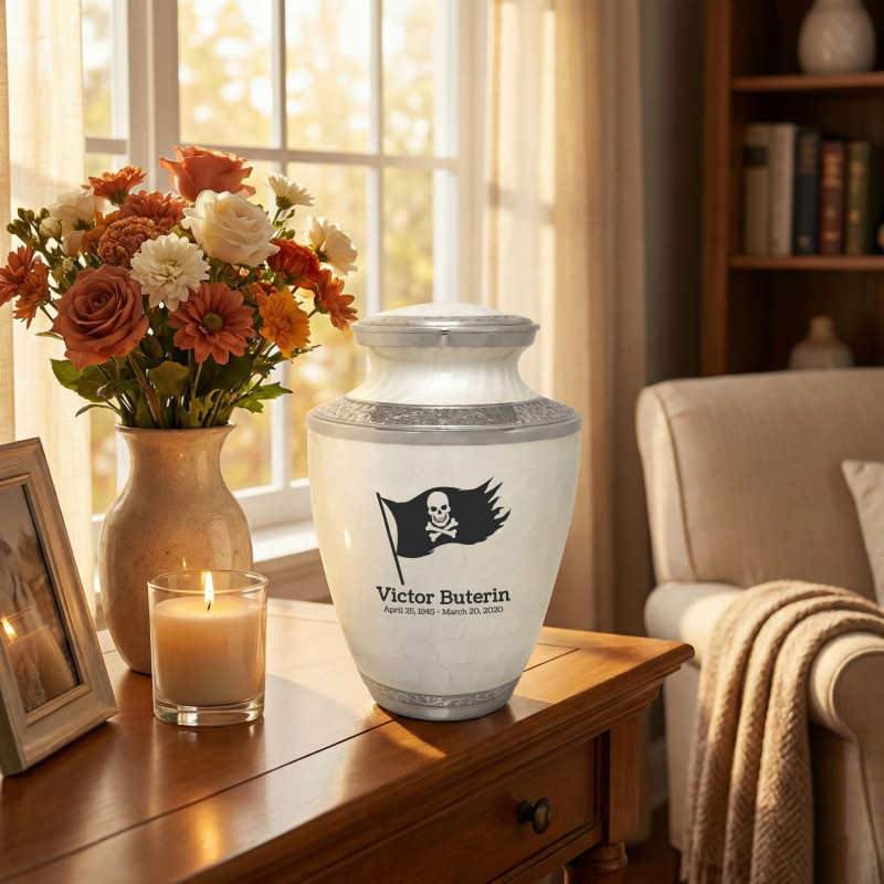 Pirate Flag Cremation Urn - Radiant White