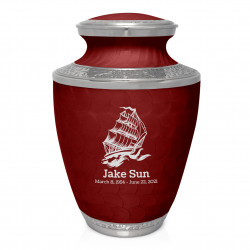 Sailing Ship Cremation Urn - Rose Red