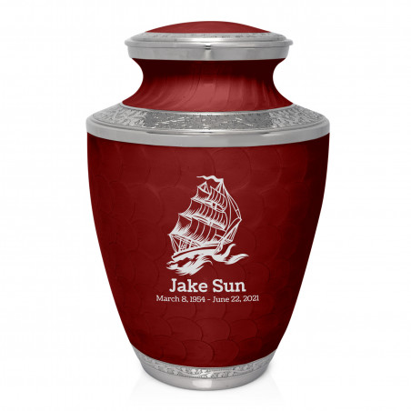 Sailing Ship Cremation Urn - Rose Red