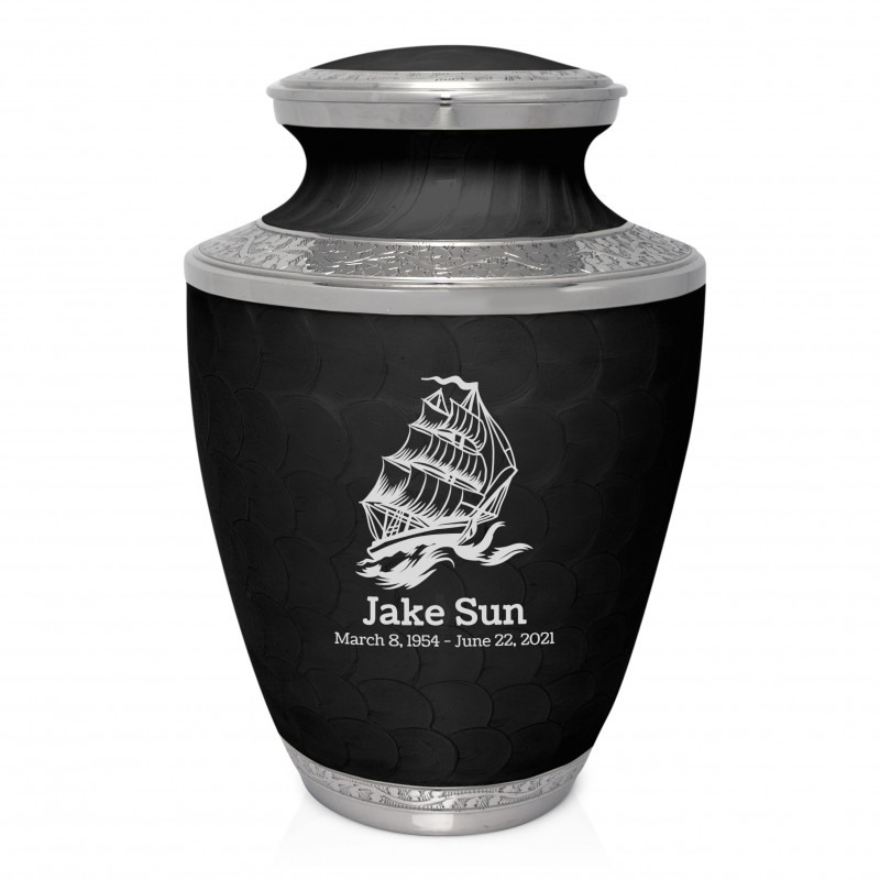Sailing Ship Cremation Urn - Ebony Black