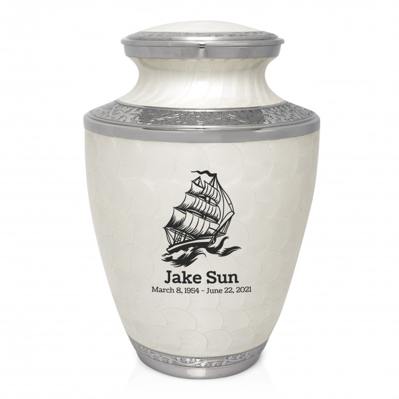 Sailing Ship Cremation Urn - Radiant White