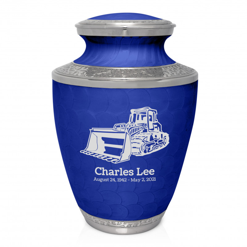 Bulldozer Cremation Urn - Royal Blue