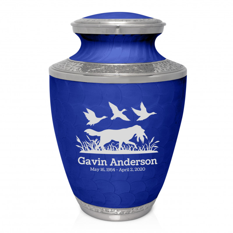 Duck Hunting Dog Cremation Urn - Royal Blue