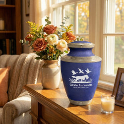 Duck Hunting Dog Cremation Urn - Royal Blue