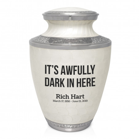 Its Awfully Dark in Here Cremation Urn - Radiant White
