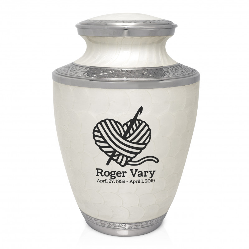 Crochet Heart Cremation Urn - Radiant White
