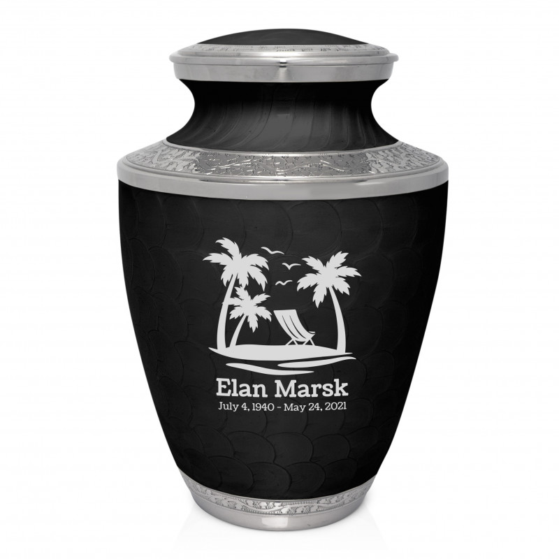 Tropical Beach Cremation Urn - Ebony Black