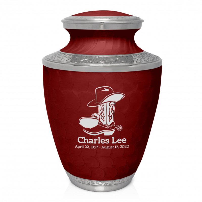Cowboy Boots Cremation Urn - Rose Red
