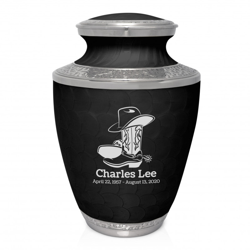 Cowboy Boots Cremation Urn - Ebony Black