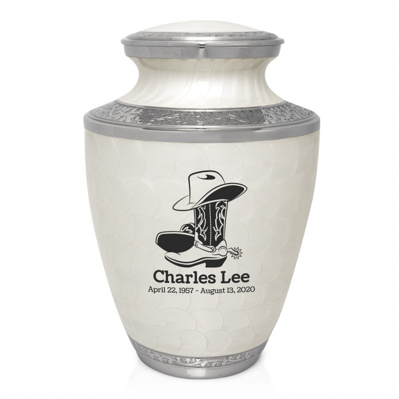 Cowboy Boots Cremation Urn - Radiant White