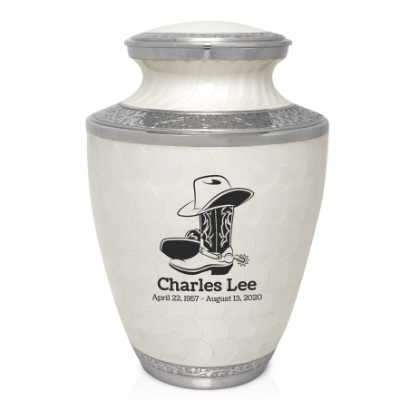 Cowboy Boots Cremation Urn - Radiant White