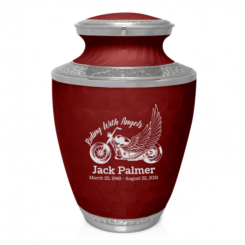 Riding with Angels Motorcycle Cremation Urn - Rose Red
