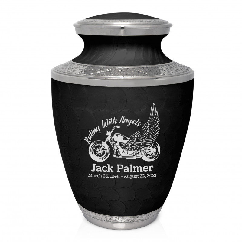 Riding with Angels Motorcycle Cremation Urn - Ebony Black
