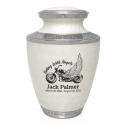 Riding with Angels Motorcycle Cremation Urn - Radiant White