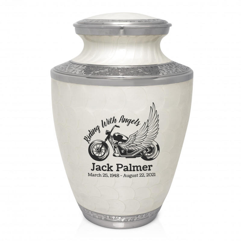 Riding with Angels Motorcycle Cremation Urn - Radiant White