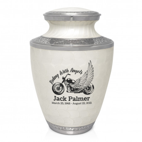 Riding with Angels Motorcycle Cremation Urn - Radiant White