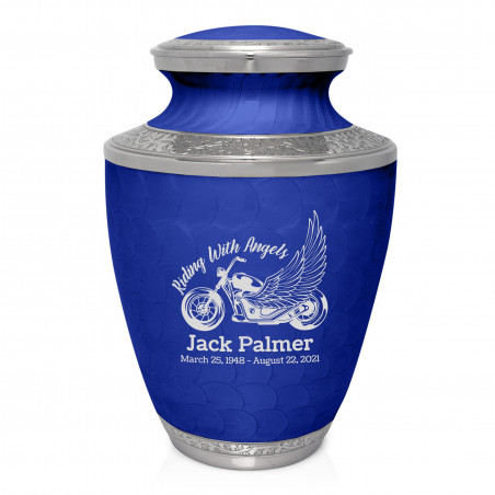 Riding with Angels Motorcycle Cremation Urn - Royal Blue
