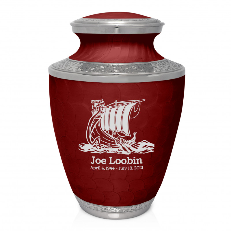 Viking Ship Cremation Urn - Rose Red