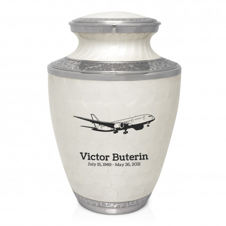 Commercial Airplane Cremation Urn - Radiant White
